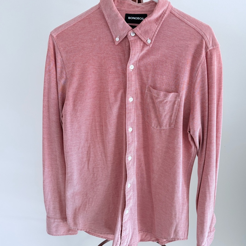 Bonobos Knit Oxford Shirt - Slim Fit. Fire Whirl (red) Size Medium